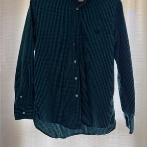 Chaps Men's Dark Green and Black Check Button-Down Shirt